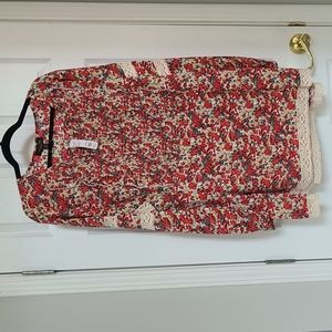 NWT Suzanne Betro Burgandy Floral Smock Bib Lace Accent Empire Tunic Size 4X